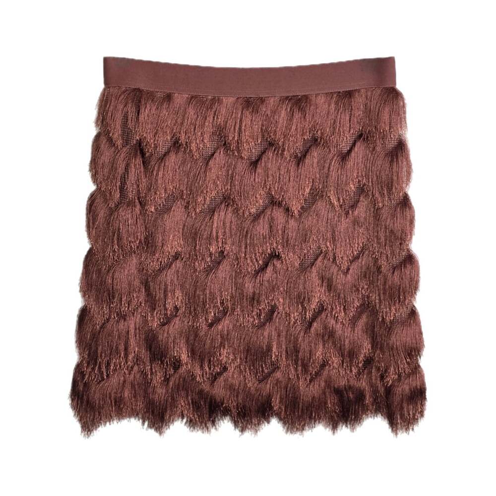 Shyanne Women's Brown Western Tiered Fringe Mini Skirt Mize M